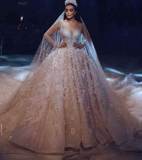صور اجمل فساتين زفاف مرصعة بالالماس