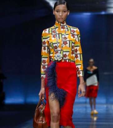 موضة التنورة مع شق الفرو من برادا لصيف 2017