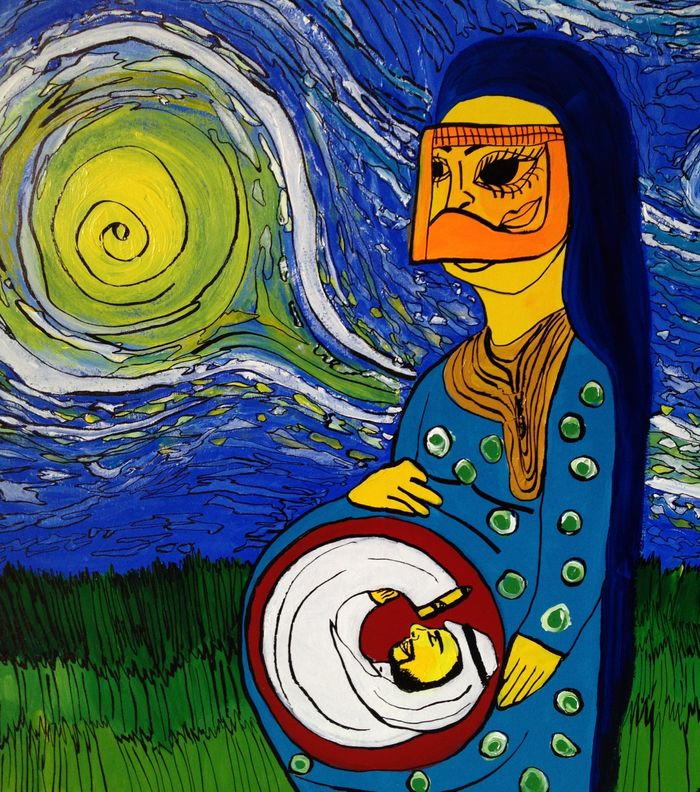 إحدى لوحات معرض«الرجل في عين المرأة»