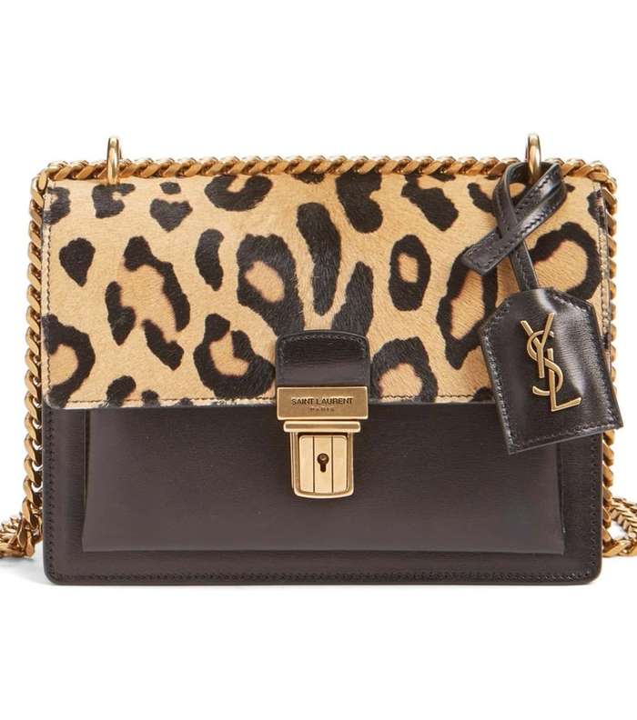 حقيبة سان لوران High School Calf hair بالحجم الصغير ونقشة النمر