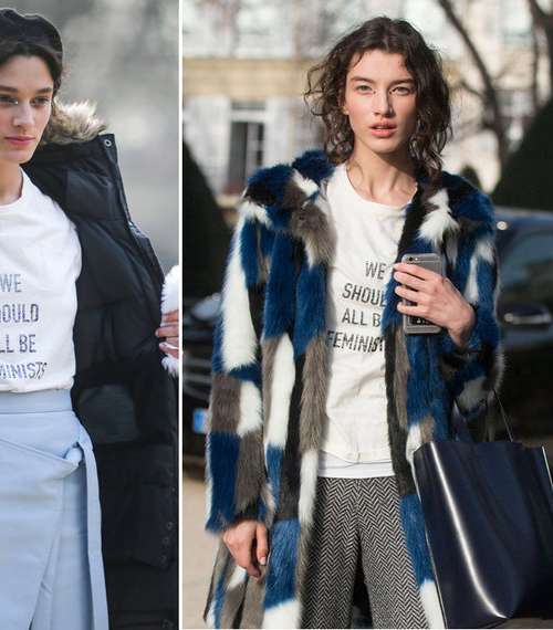 ارتدي التي شيرت الاشهر من ديور هذا الموسم مع التنورة الرسمية والسروال المطبع الواسع