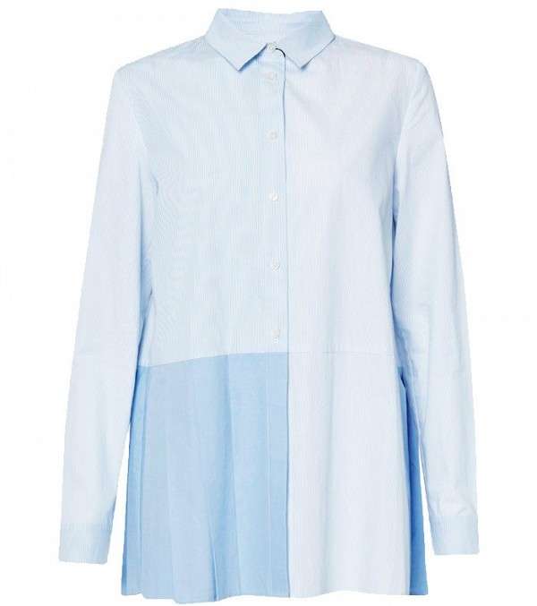 القميص الازرق بموضة الـ Patchwork من البلايز المناسبة للعمل