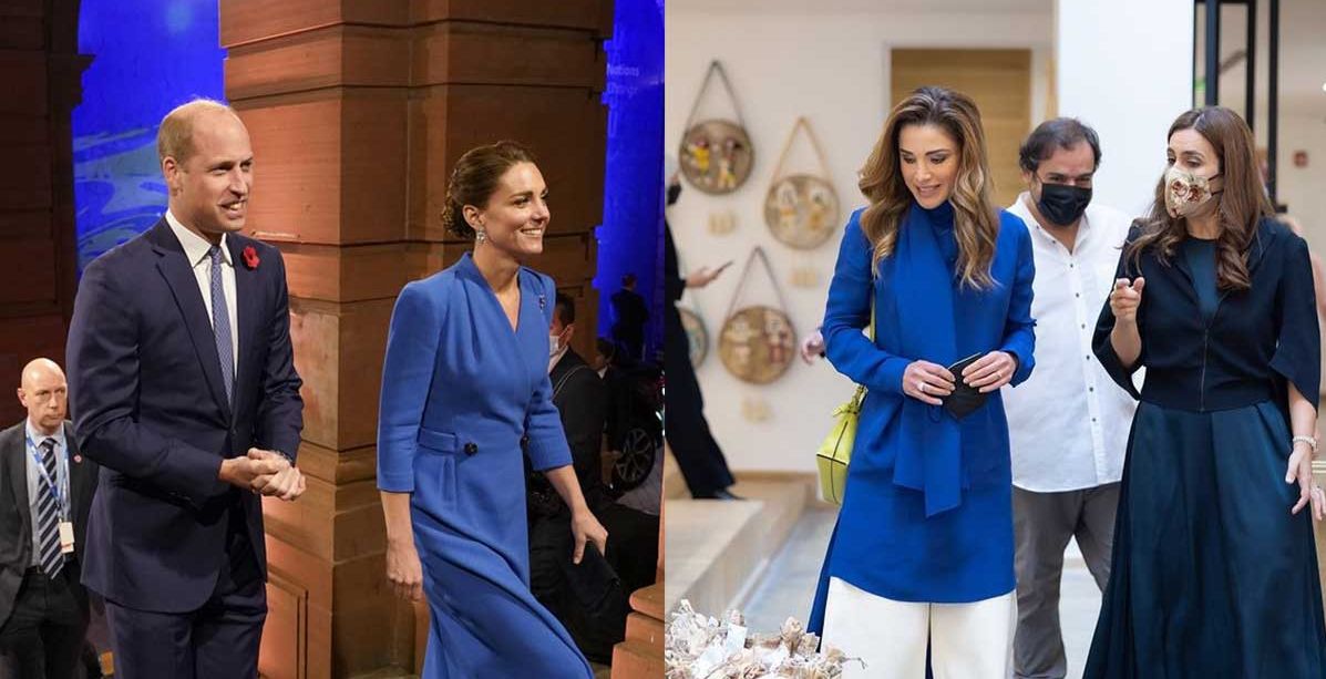 الملكة رانيا وكيت ميدلتون باطلالة باللون النيلي