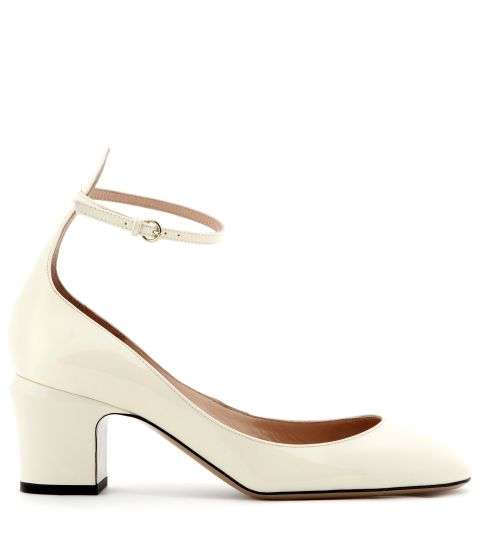 حذاء فالينتينو الابيض بالكعب الصغير Block Heels