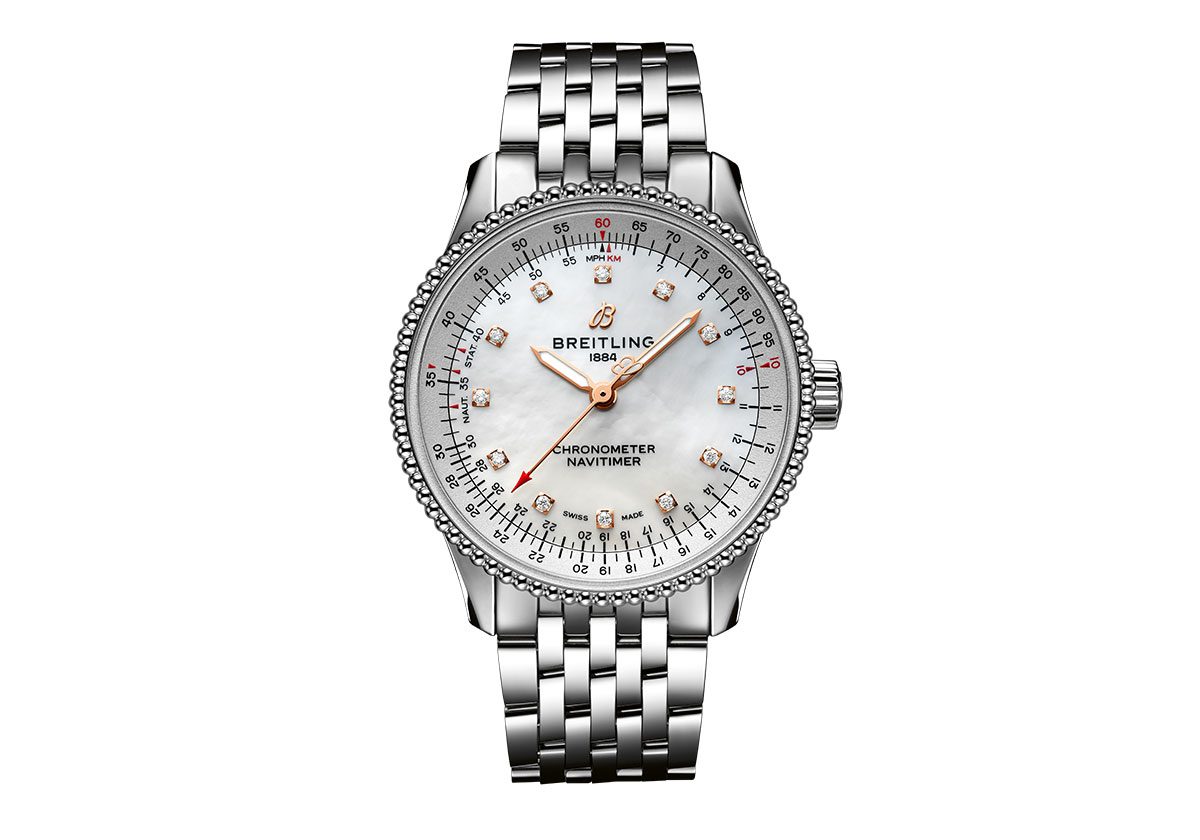 ساعة Navitimer Automatic 35 من Breitling باللون الفضي 