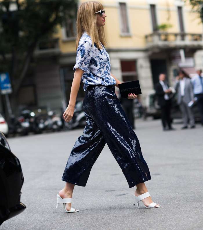سروال الـ Culotte بموضة الـ Sequin من شوارع ميلانو
