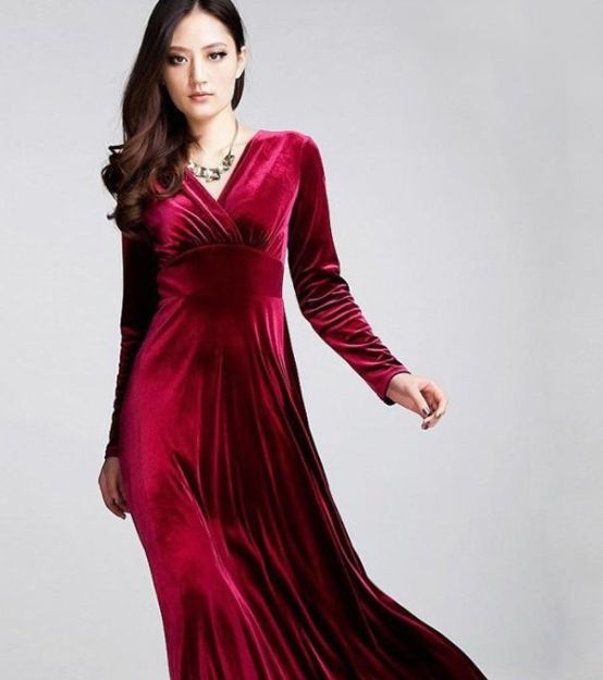 بالموديلات فساتين قطيفه باكمام طويله