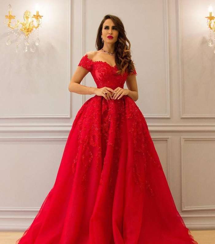 صور اجمل فستان عرس احمر