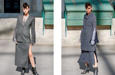 التايور بالسترة الرسمية المستقيمة والتنورة المستقيمة مع الشق