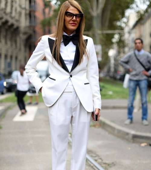 على طريقة Anna Dello Russo، اختاري البذلة الرسمية باللون الأبيض