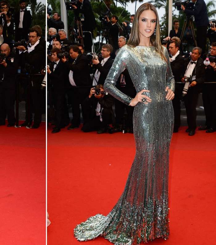 عارضة أزياء فيكتوريا سيكريت، تتألق بفستان ميتاليكيّ من روبرتو كافالي
