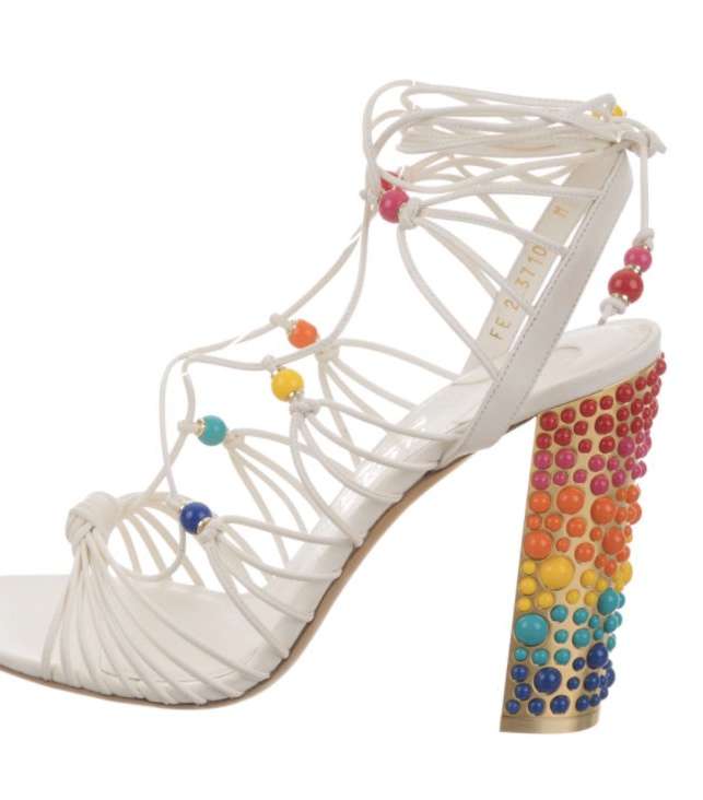 حذاء الشرائط من سلفاتوري فيراغامو بكعب مزين بحبات بالوان قوس القزح