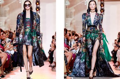 الازياء المزينة بالشك والترتر واللون الزيتي الرائع