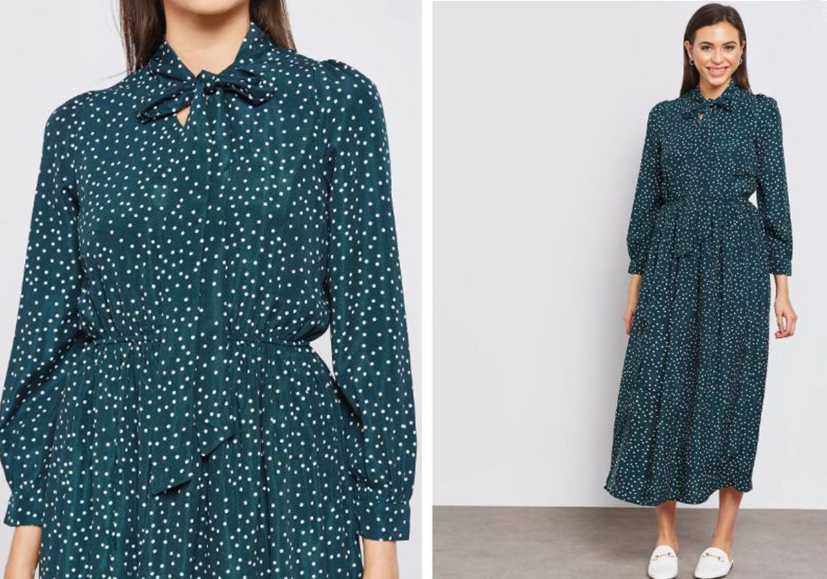 فستان Polka Dot Tie Neck Midi Dress من ELLA