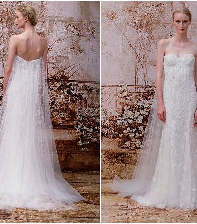 فستان زفاف فرنسي عاري الكتفين من Monique Lhuillier