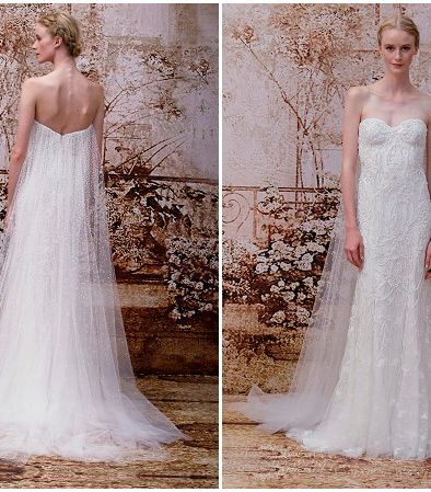 فستان زفاف فرنسي عاري الكتفين من Monique Lhuillier
