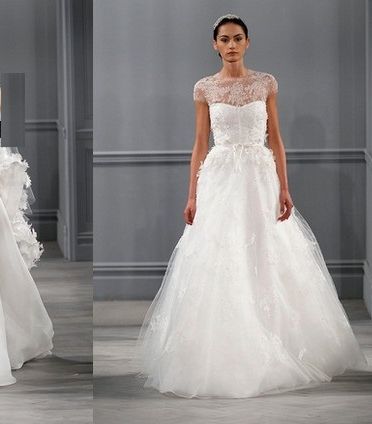Array أكمام الدانتيل النصفيّة مع مجموعة Monique Lhuillier لربيع 2014