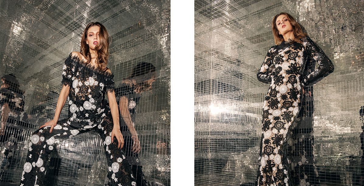 الفستان المطبع والجامبسوت المطبع بالدانتيل من Naeem Khan