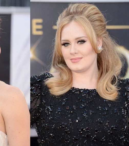 الشعر النصفي مع أديل والماكياج الهادئ مع جنيفر لورنس 