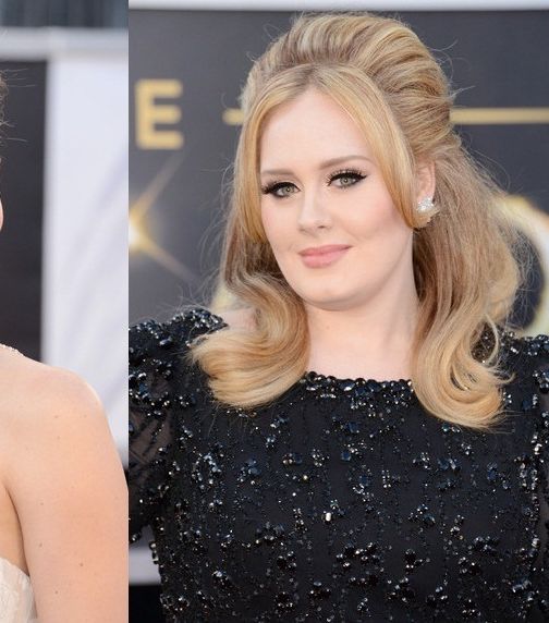 الشعر النصفي مع أديل والماكياج الهادئ مع جنيفر لورنس