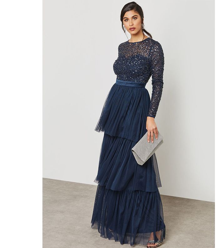 فستان كحلي طويل