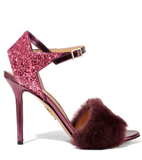 حذاء شارلوت اوليمبيا الترتر مع الفرو باسلوب الصندل المفتوح لاطلالة تناسب السهرة