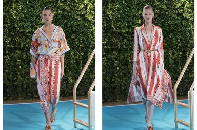 السروال والقميص المطبع بالنقشة ذاتها والفستان المطبع باسلوب القفطان