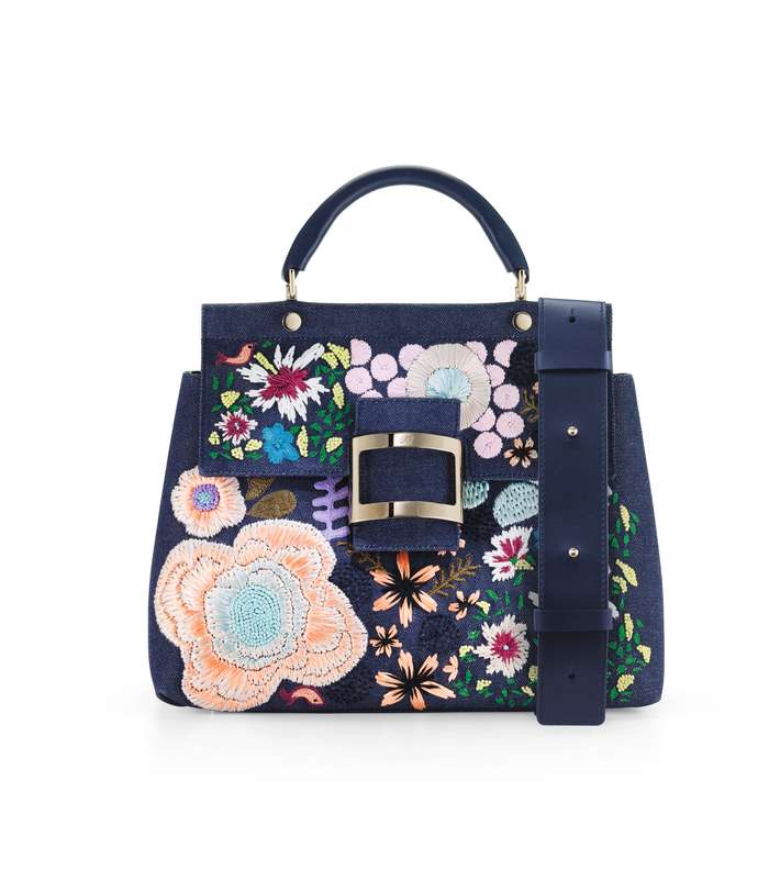 حقيبة دنيم مطبعة بالازهار من روجيه فيفييه لصيف 2017
