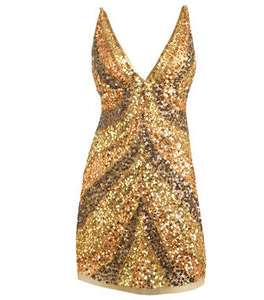 فستان باللّون الذهبي والبرونزي البرّاق