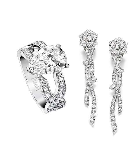 أقراط وخاتم من الماس من مجموعة Piaget Rose Passion High Jewellery