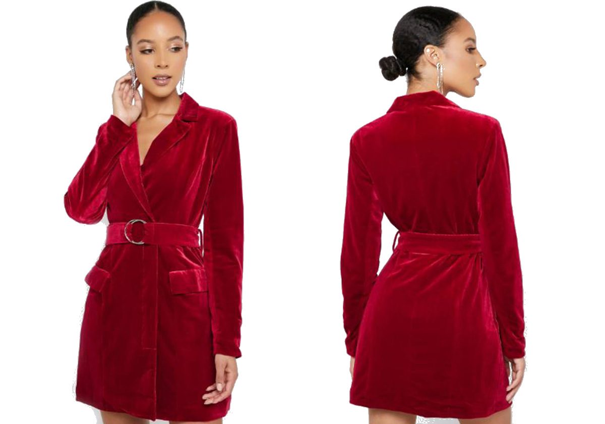 تألّقي بالفستان الأحمر المخملي Plunge Velvet Wrap Dress من MISSGUIDED