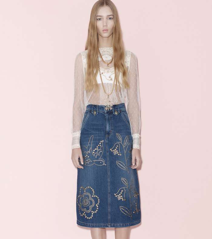 موضة تنورة الجينز من مجموعة Red Valentino Pre Fall 2016