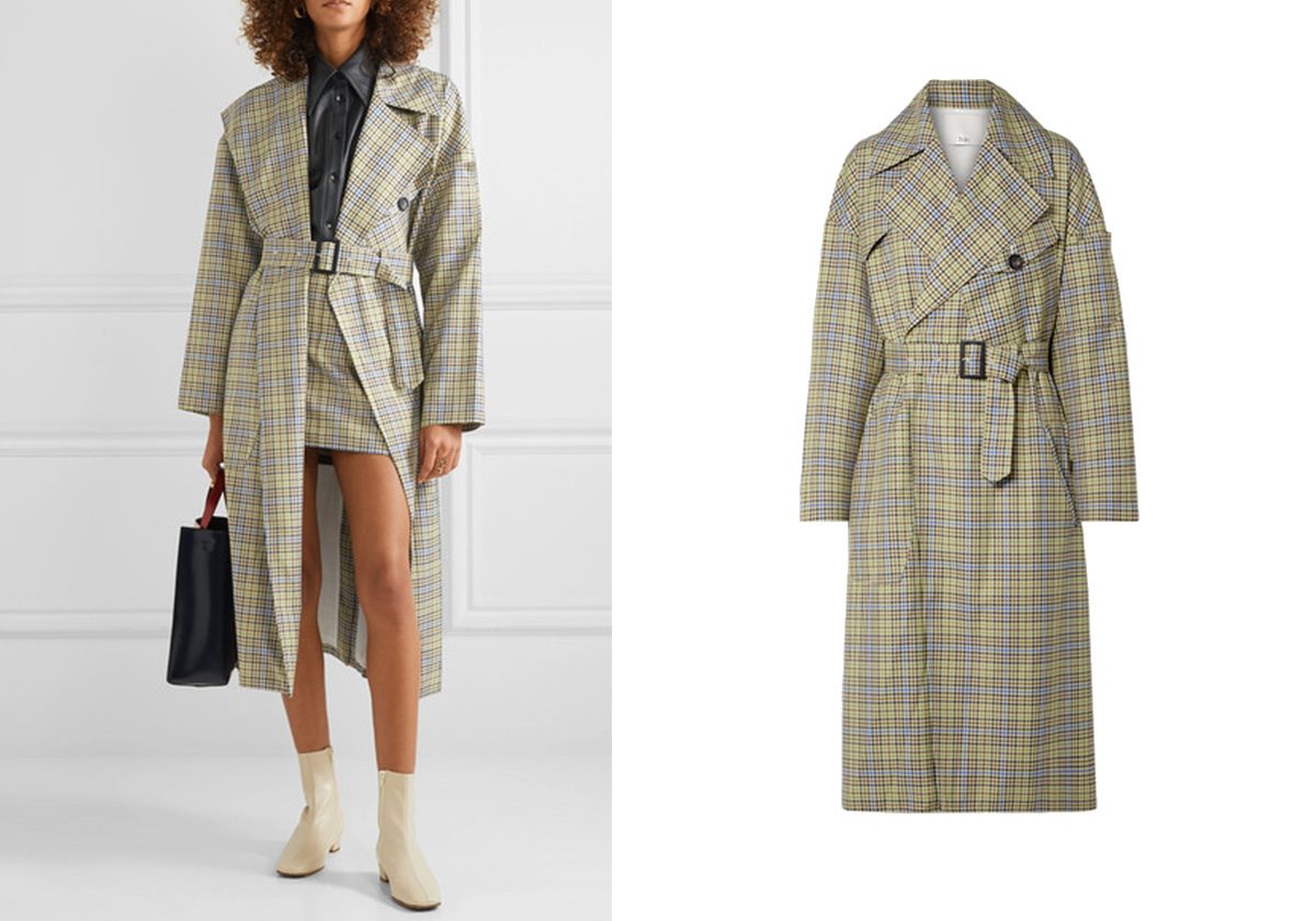 Belted checked woven trench coat من TIBI