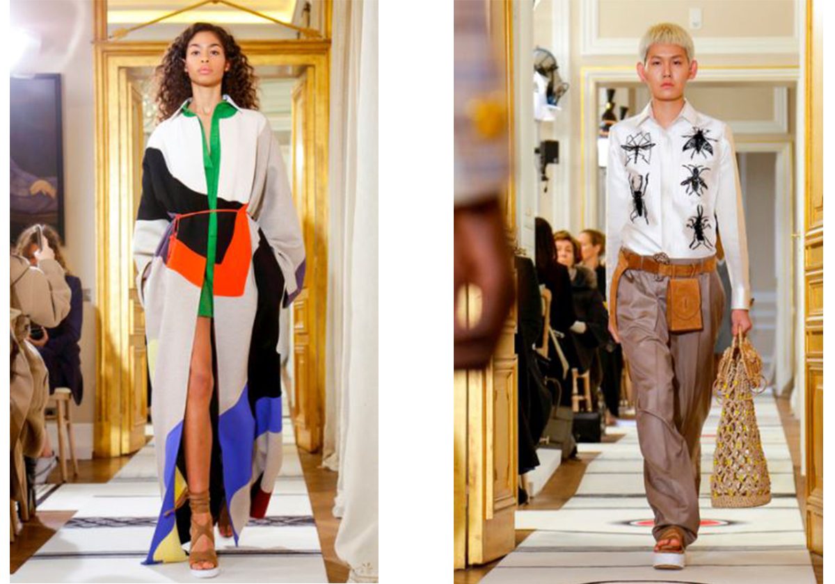 القميص الطويل المطبع والسروال الرسمي الواسع مع حقيبة الحزام