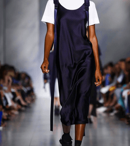 موضة الفستان بالبراط العريض على شكل اوفرول من DKNY لصيف 2016