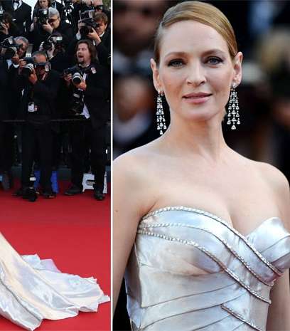 أوما ثورمان تختار فستانها ف ياليوم الأخير من مهرجان كان السينمائي من Atelier Versace