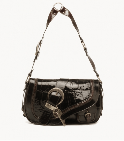 حقيبة Christian Dior Croc Print Patent Gaucho Flap Bag