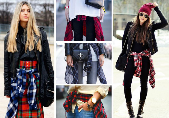 بالصور، أجمل اللوكات المنسقة مع قميص الـ Tartan على الخصر