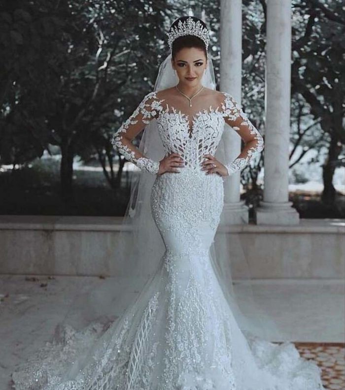 صور اجمل فساتين اعراس باكمام طويله