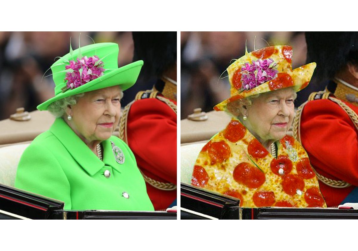 الملكة اليزابيت ترتدي دائما اقبح الالوان والاقمشة المطبعة 