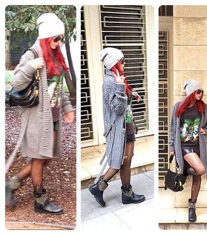 من أبرز صيحات هيفاء وهبي، حذاء الكاحل والكارديغان الفضفاضة