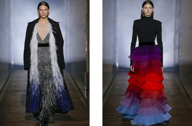 معطف الريش او الفستان بطبقات مثنية ملونة من جيفنشي