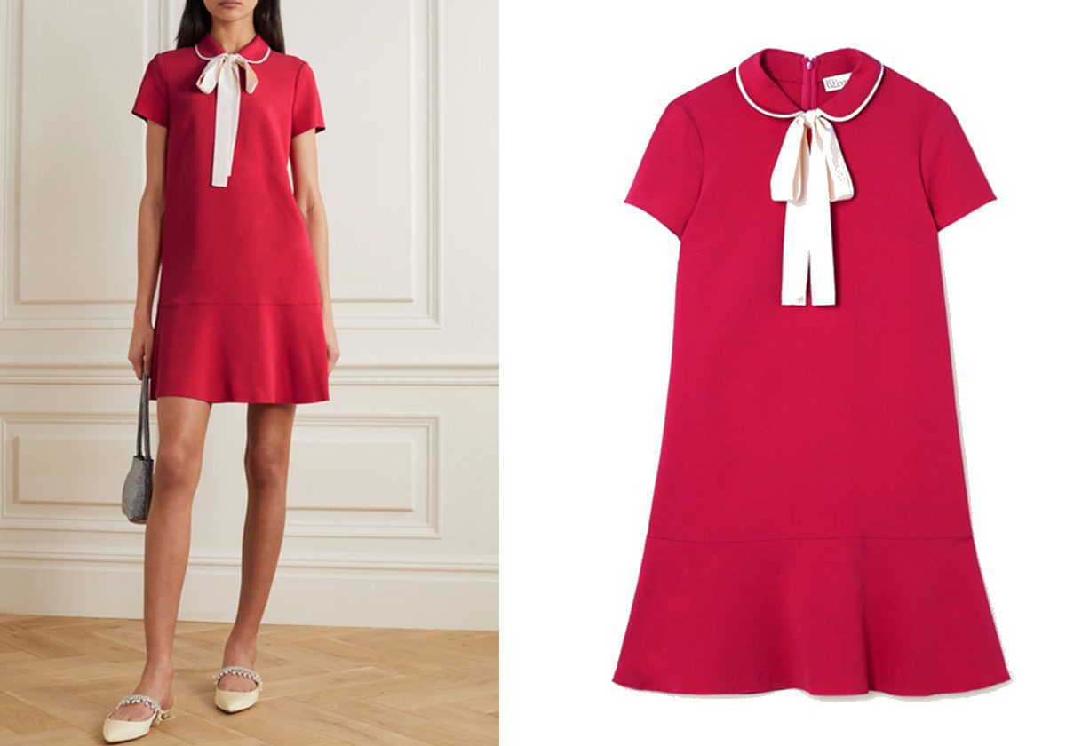 تسوّقي الفستان الأحمر القصير Pussy-bow crepe mini dress من REDVALENTINO 
