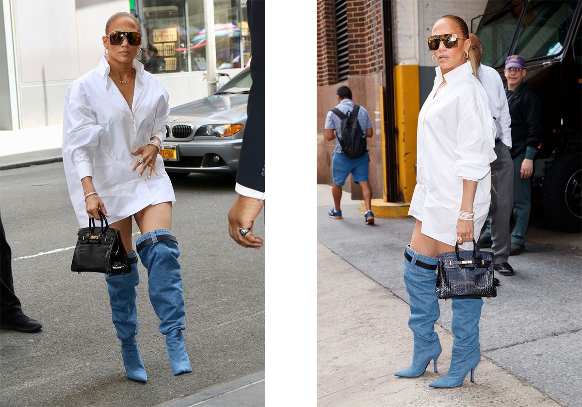 جنيفر لوبيز بقميص فضفاض على شكل الفستان