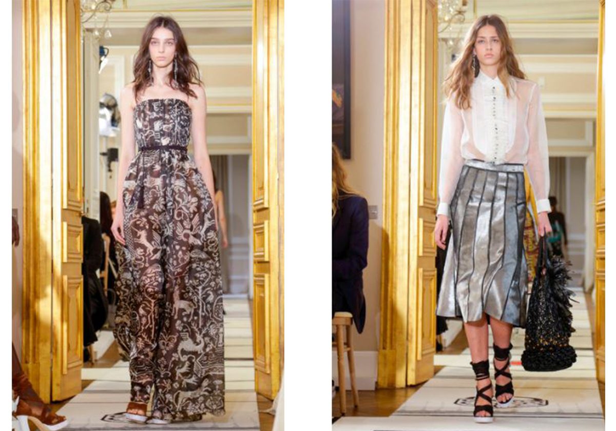 الفستان المطبع او التنورة الميتاليكية مع القميص الشفاف