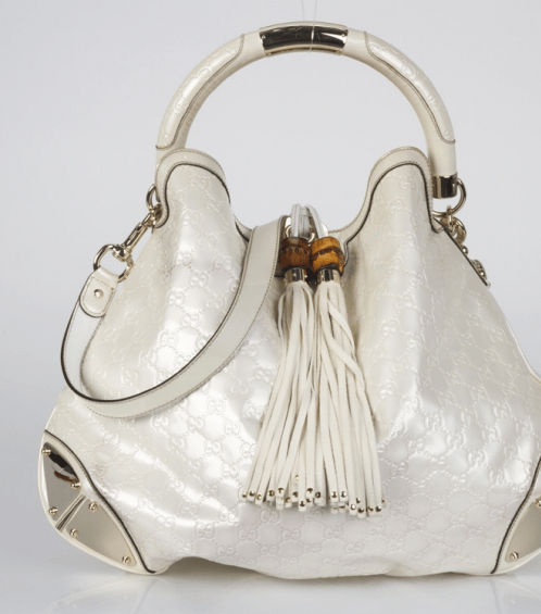 حقيبة Gucci Large Indy In White Patent Guccissima Leather