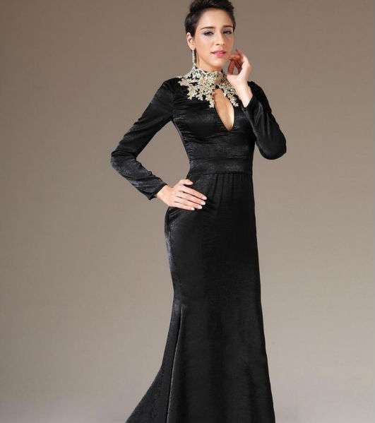 بالصور فساتين قطيفه باكمام طويله