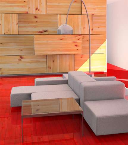 الباركيه الخشبيّ في غرفة الجلوس باللون الأحمر