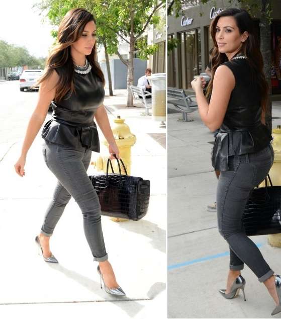 ارتدي الجينز الضيق وقميص قصير بموضة الـ Peplum ككيم كارداشيان