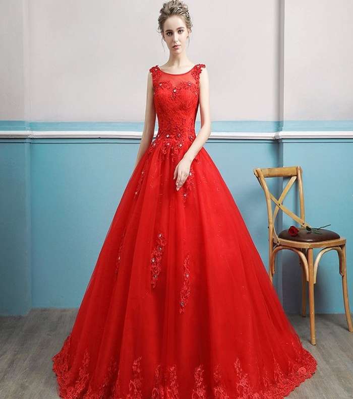 صور اجمل فستان عرس احمر